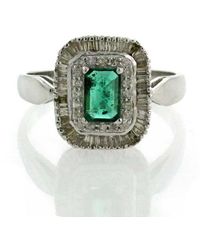 Artisan - 18k White Gold With Baguette Diamond & Natural Emerald Cocktail Ring - Lyst