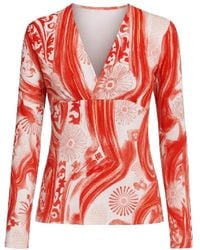 Conquista - Printed V-Neck Long-Sleeve Top - Lyst