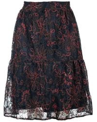 Conquista - Lace Skirt With Dark Stitching – Viscose-Wool Blend, Below Knee, Elastic Waist - Lyst