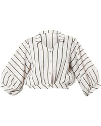 Metamorph - Oversize Linen Short Top On Khaki Stripes - Lyst