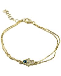 Ebru Jewelry - Minimalist Sparkly Hamsa Hand & Evil Eye Gold Bracelet - Lyst