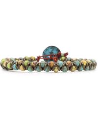 Shar Oke - Yellow, Green & Turquoise Picasso Czech Beads & Orange Leather Bracelet - Lyst