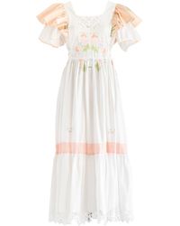 Sugar Cream Vintage - Re-design Upcycled Cotton Hand Embroidered Floral Motifs Maxi Dress - Lyst