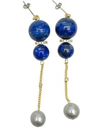 Farra - Stylish Lapis And Gray Freshwater Pearls Dangle Earrings - Lyst