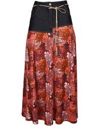 Lalipop Design - All-Over Floral Print Skirt With Asymmetric Denim Cut - Lyst
