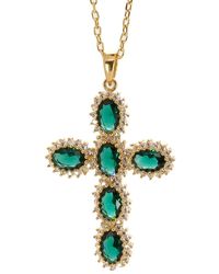 Ebru Jewelry - Passion Diamond & Green Jade Stone Cross Pendant Necklace - Lyst