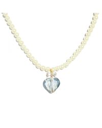 I'MMANY LONDON - Whisper Of Heart Pearl Necklace With Crystal Bow And Faceted Heart Pendant - Lyst
