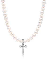 Nialaya - Pearl Necklace With Silver Cross - Lyst