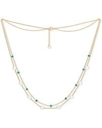 Pearls of the Orient Online - Credo Fine Double Chain Necklace With Cultured Freshwater Pearls & Emeralds - Lyst