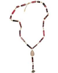 Farra - Elegant Y-Shaped Rhodonite Necklace With Tassel Accents - Lyst