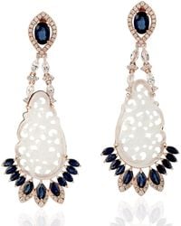 Artisan - 18K Rose Jade, Sapphire & Diamond Statement Drop Earrings - Lyst