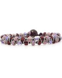 Shar Oke - Purple Czech Beads & Purple Leather Beaded Bracelet - Lyst