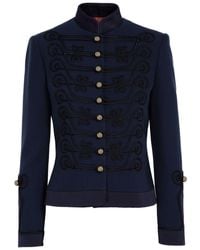 The Extreme Collection - Fitted Navy Premium Crepe Mao Collar Blazer With Golden Buttons Spezia - Lyst