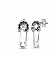 Spero London - Sterling Jewelled Mini Safety Pin Stud Earrings - Lyst