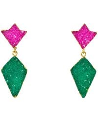YAA YAA LONDON - Princess Pink Green Druzy Gold Earrings - Lyst