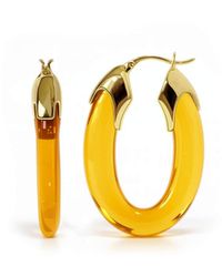 Gold & Honey - Citrine Carved Oval Lucite Birthstone Hoop Earrings - Lyst