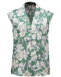 Smart and Joy - Sleeveless Blouse With Wide Flat Collar And Macro Flower Print - Lyst