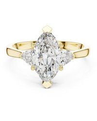 Aya Fine Jewelry - Handcrafted Marquise Cut Three Stone Lab Diamond Engagement Ring With Trillion Side Stones - Lyst