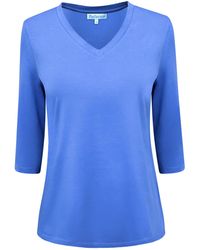 Perlavera - Tony Solid Cotton Spandex Three Quarter Sleeve Length V-Neck T-Shirt - Lyst