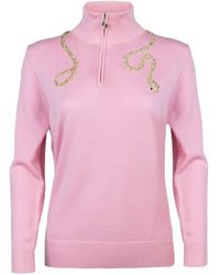 Laines London - Laines Couture Pink Quarter Zip Jumper With Embellished Crystal & Pearl Snake - Lyst