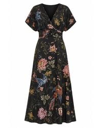 Yumi' - Viscose Bird & Floral Print Kimono Midi Dress - Lyst