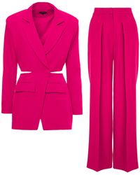 BLUZAT - Fuchsia Suit With Blazer With Waistline Cut-out And Ultra Wide Leg Trousers - Lyst