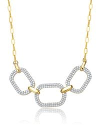 Genevive Jewelry - Rachel Glauber Plated With Cubic Zirconia Pave Geometric Oval Chain Necklace - Lyst