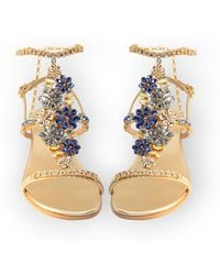 DAMAPREZIOSA - Daisy Aquamarine, Jewel Sandal With Crystal Flowers And Block Heel - Lyst