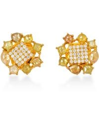 Artisan - Ice Diamond Yellow Solid Yellow Gold Stud Earrings Jewelry - Lyst