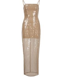 Egyptian Blue - Neutrals Spaghetti Long Sequin Dress - Lyst