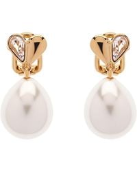 Emma Holland Jewellery - Crystal Heart Pearl Drop Clip Earrings - Lyst