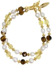 Farra - Citrine And Tiger-Eye With Freshwater Pearls Double Layers Bracelet - Lyst