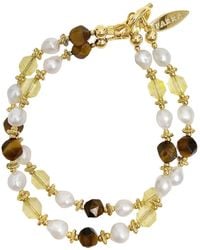 Farra - Citrine And Tiger-Eye With Freshwater Pearls Double Layers Bracelet - Lyst