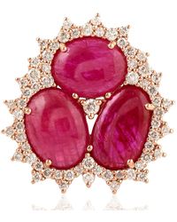 Artisan - 18k Yellow Gold Natural Ruby & Diamond Cocktail Ring Handmade Jewelry - Lyst