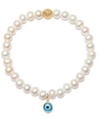 Nialaya - Wristband With White Pearls And Blue Evil Eye Charm - Lyst