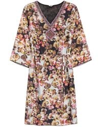 Niza - Short, Flowing Dress With Ruffled Sleeves And A V-Neck - Lyst