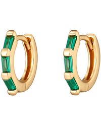 Scream Pretty - Baguette huggie Earrings With Green Stones - Lyst