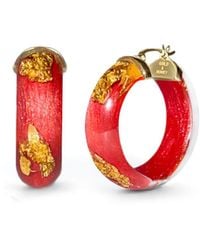 Gold & Honey - 24K Leaf Huggie Hoop Earrings - Lyst
