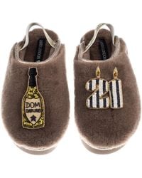 Laines London - Neutrals Flatform Cloud Closed Toe Slippers With Stripe 21St Birthday & Dom Darling Brooches - Lyst