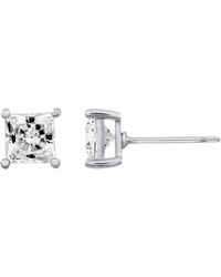 Diamonbliss - Embellished Swarovski Stone Platinum Plated Sterling Solitaire Princess Cut Earrings Two Carat - Lyst