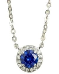 Juvetti - Mars Sapphire Round & Diamond Halo Necklace - Lyst