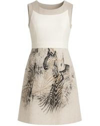 Conquista - Neutrals Elegant Sleeveless A-Line Dress With Artistic Nature-Inspired Print - Lyst