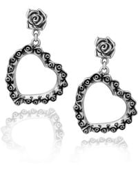 Unaloe - Large Love Sterling Heart And Rose Drop Earrings – Earrings For – Jewelry For - Lyst