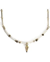 Rachel Nathan - Pearl & Pyrite & Bar Chain With Art Deco Drop Necklace - Lyst