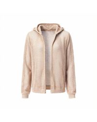 Haris Cotton - Neutrals Open-Knit Cardigan With Hood And Lurex Thread - Lyst