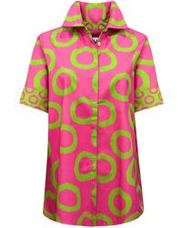 Perlavera - Cecil Giant Apple Circle Printed Satin Short Sleeve Length Missy Fit Shirt - Lyst