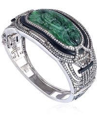 Artisan - 18k Gold 925 Sterling Silver In Pave Diamond & Carving Jade With Onyx Luxurious Bangle - Lyst