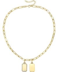 Genevive Jewelry - Rachel Glauber Plated With Cubic Zirconia Double Dog Tag Pendant Cable Chain Adjustable Necklace - Lyst