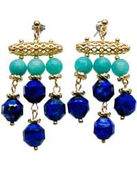 Farra - Bohemia Style Amazoniite And Lapis Tassel Earrings - Lyst