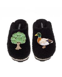 Laines London - Teddy Closed Toe Slippers With Duck & Oak Tree Brooches - Lyst